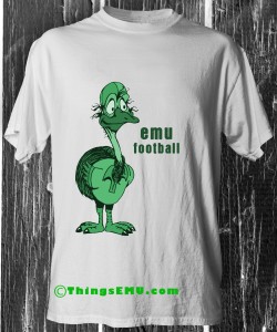 Emu plays football.